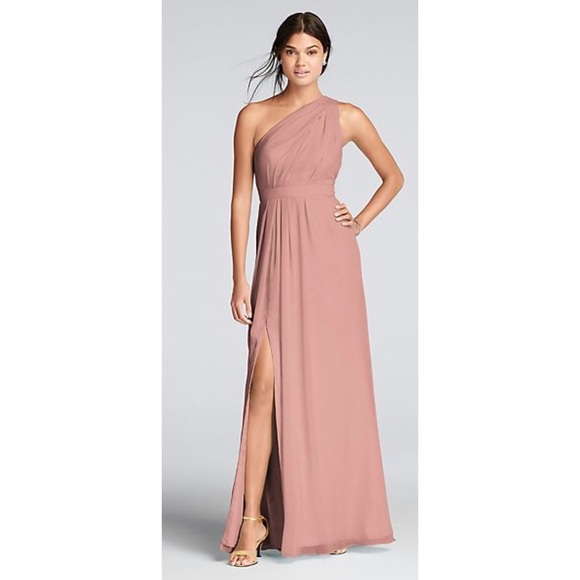 blush pink one shoulder dress